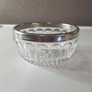 Vintage 1950s Leonard Italy Thumbprint Cut Crystal Bowl with Silver Rim